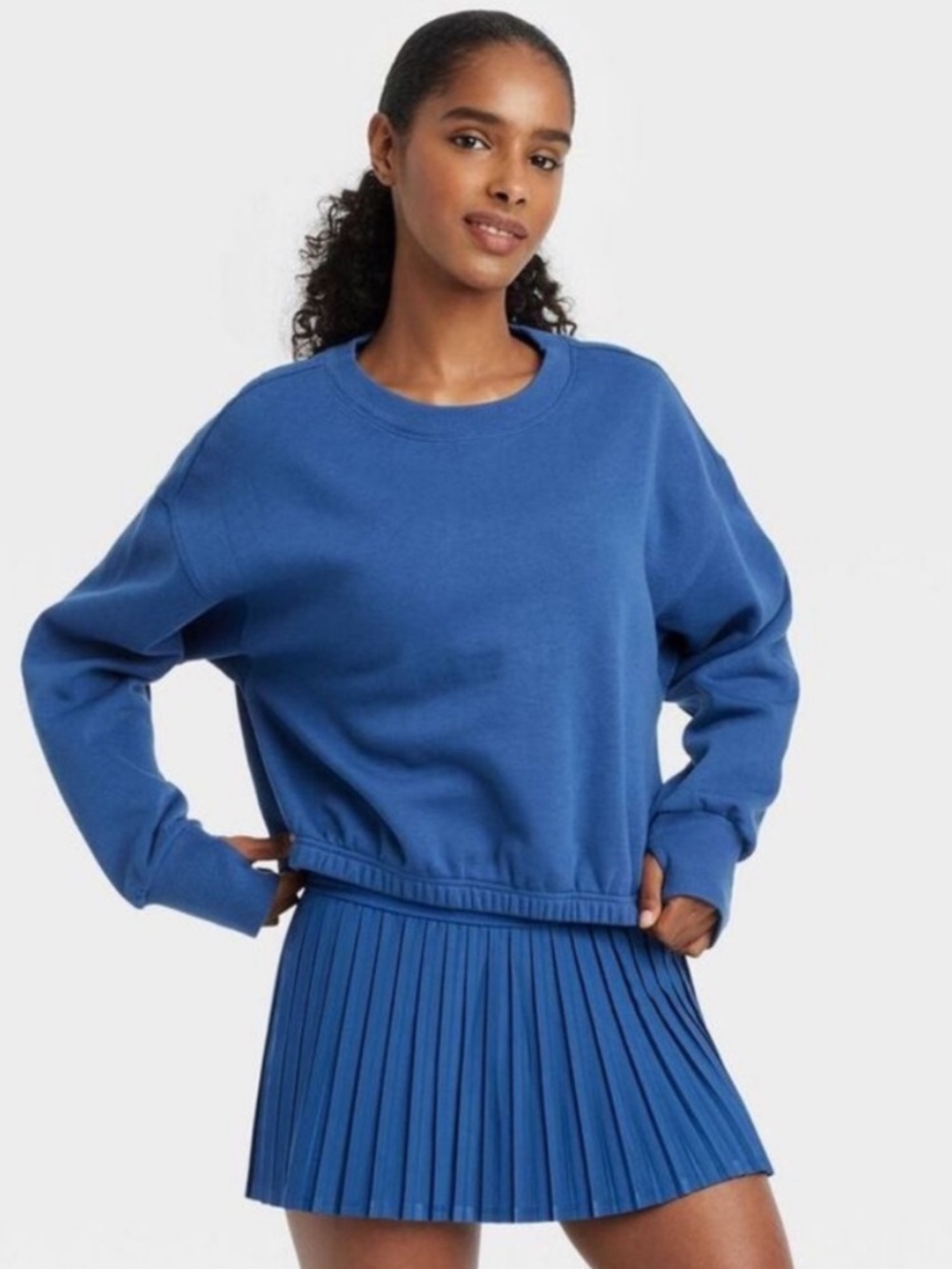 JoyLab—Cobalt Blue Cropped Fleece Lined Sweatshirt (Size XL)